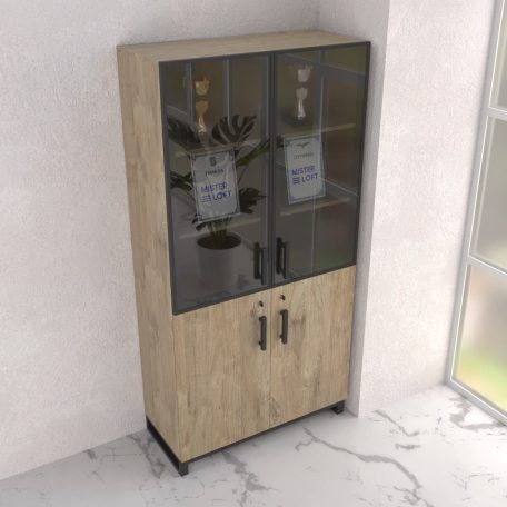 Офісна шафа зі склом Лора Дуб Харбор Золотий 150*45*190 (9170001)