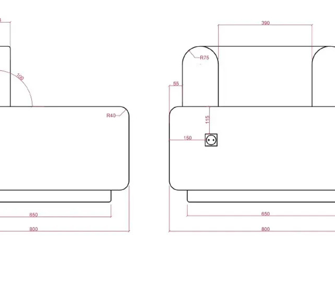 Модульне крісло Plump з журнальним столиком та USB-розеткою