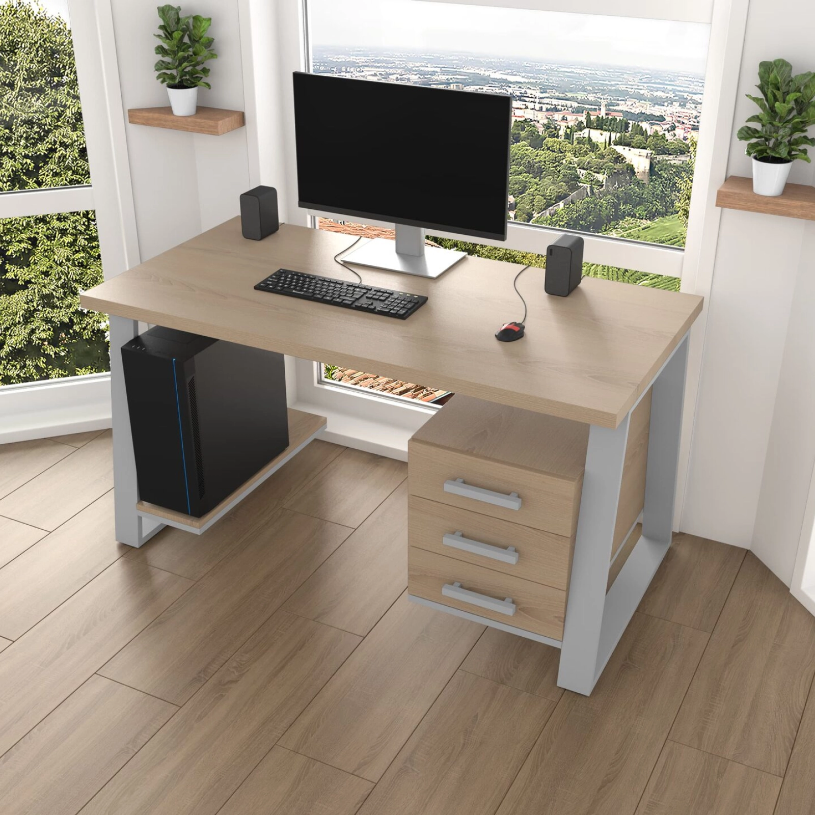 Комп'ютерний стіл з натурального дерева (ясен) Джорджія Wood 120*60*75 (22100020) довжина 1.2 м, ширина 0.6 м, стільниця Карамель Світла Сірий