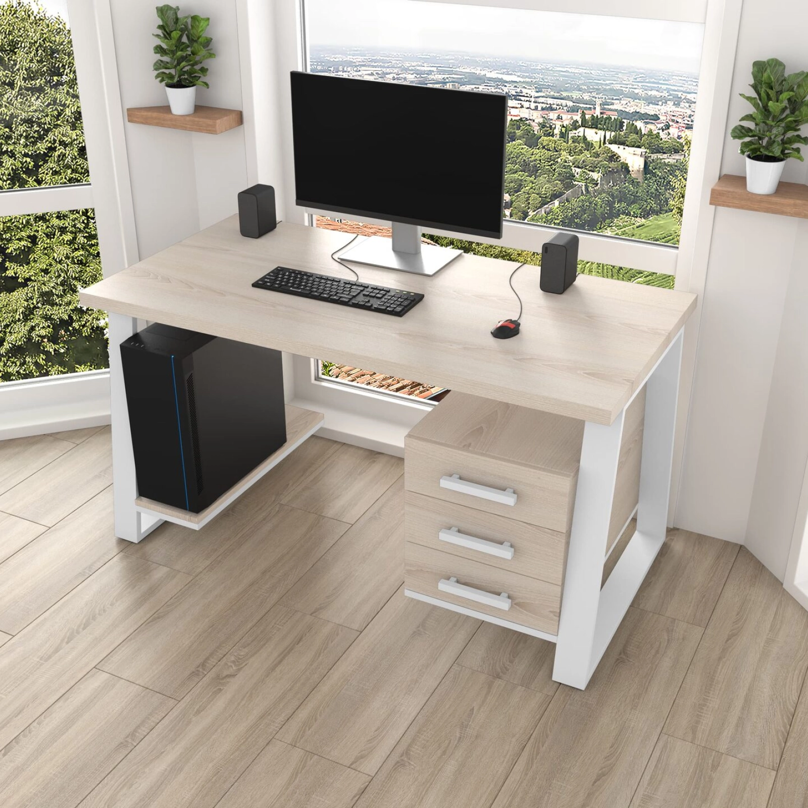 Комп'ютерний стіл з натурального дерева (ясен) Джорджія Wood 120*60*75 довжина 1.2 м, ширина 0.6 м, стільниця Світле Дерево Білий