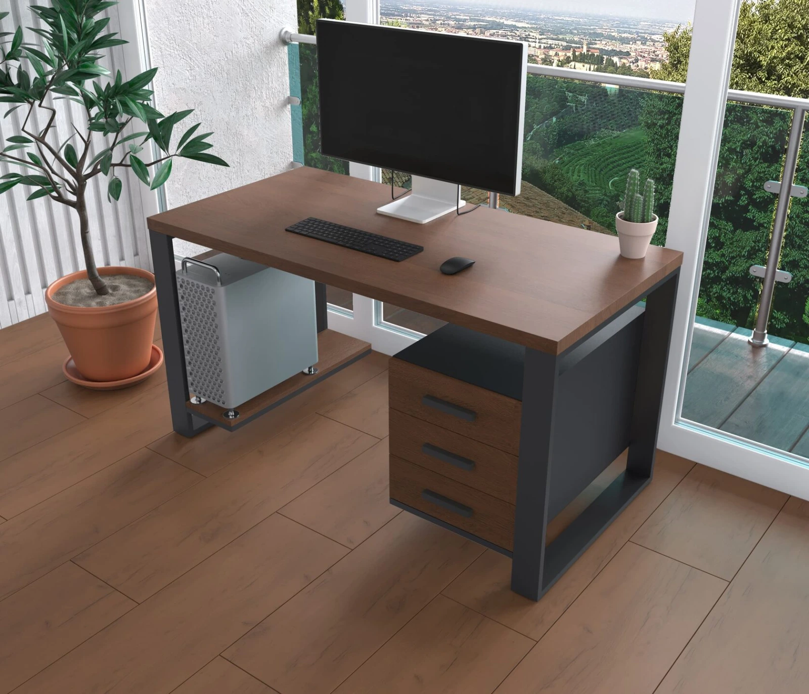 Комп'ютерний стіл з натурального дерева (дуб) Остін Wood BL 170*60*75 (22370406) довжина 1.7 м, ширина 0.6 м, стільниця Махагон Світлий Чорний