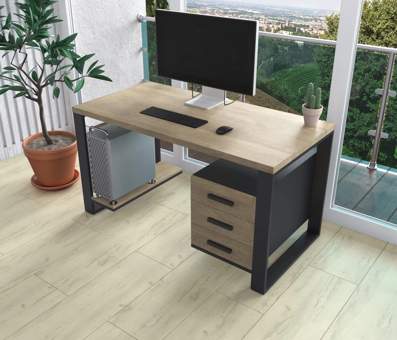 Комп'ютерний стіл з натурального дерева (дуб) Остін Wood BL 200*60*75 (22370652) довжина 2.0 м, ширина 0.6 м, стільниця Натуральний Чорний
