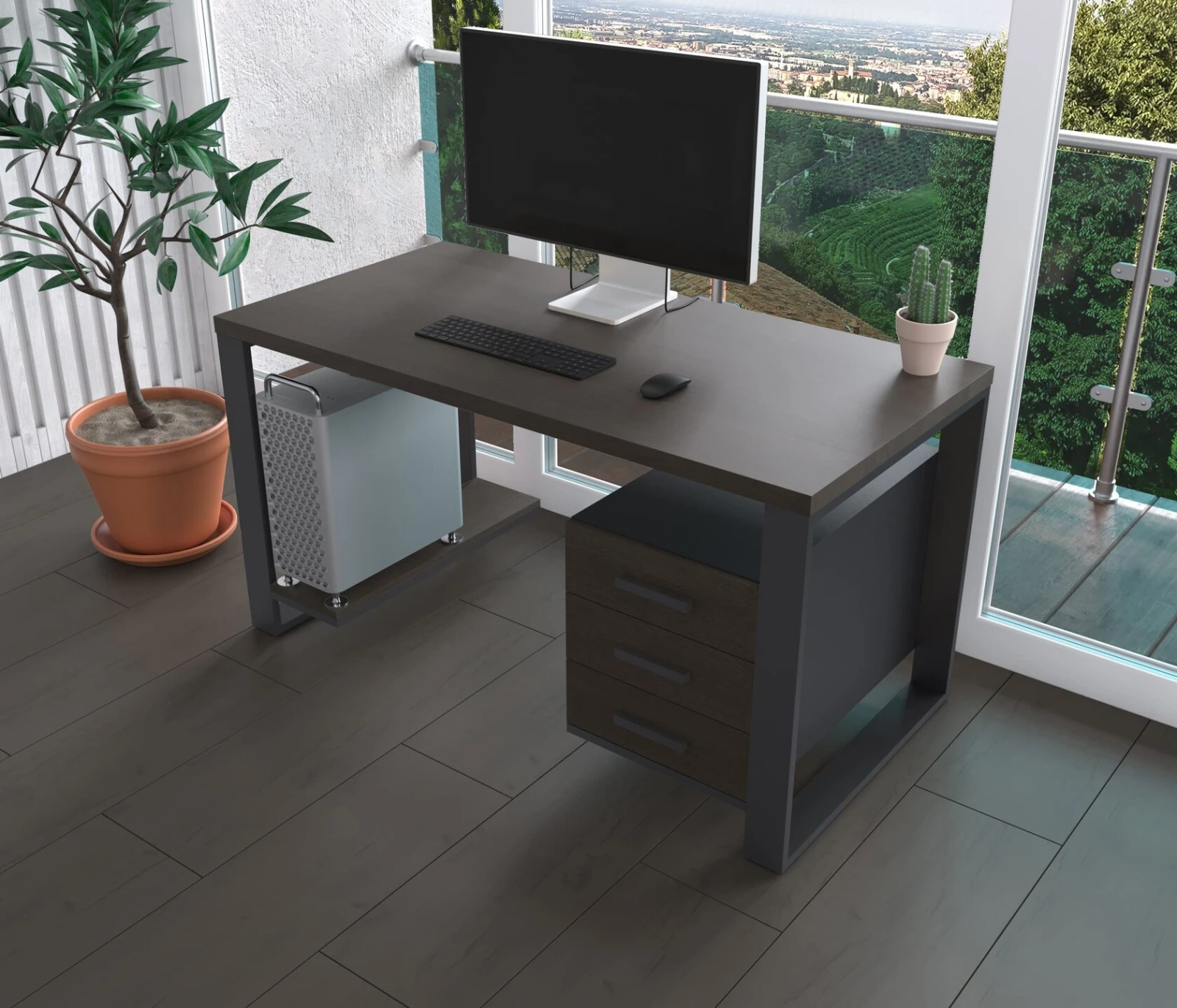 Комп'ютерний стіл з натурального дерева (дуб) Остін Wood BL 120*60*75 (22370008) довжина 1.2 м, ширина 0.6 м, стільниця Темний Шоколад Чорний