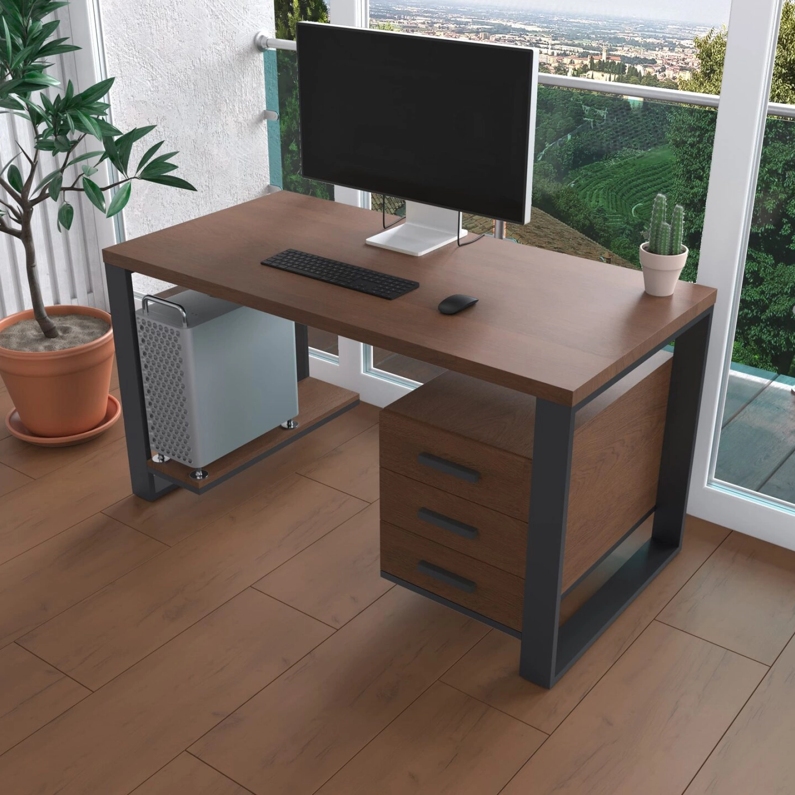 Комп'ютерний стіл з натурального дерева (дуб) Остін Wood 120*60*75 (22360001) довжина 1.2 м, ширина 0.6 м, стільниця Махагон Світлий Чорний
