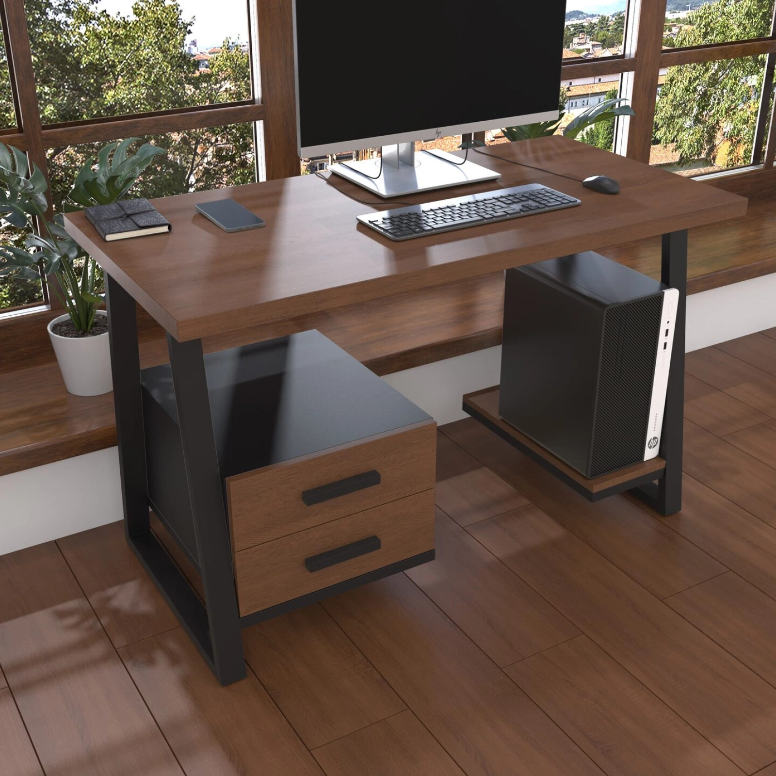 Комп'ютерний стіл з натурального дерева (дуб) Сідней Wood BL 190*80*82 (22300631) довжина 1.9 м, ширина 0.8 м, стільниця Махагон Світлий Чорний