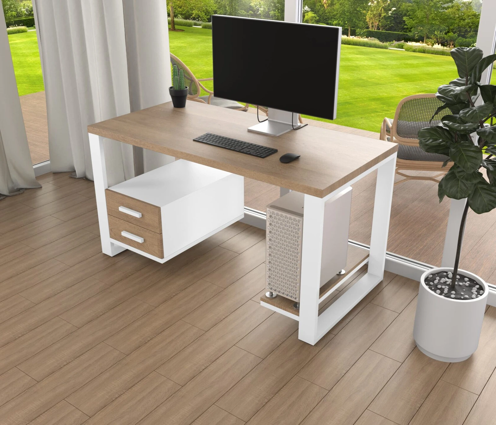 Комп'ютерний стіл з натурального дерева (ясен) Таск Wood WL 170*60*82 (22250421) довжина 1.7 м, ширина 0.6 м, стільниця Карамель Світла Білий