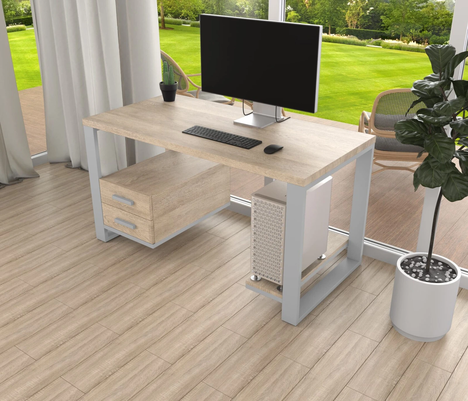Комп'ютерний стіл з натурального дерева (ясен) Таск Wood 170*60*75 (22231220) довжина 1.7 м, ширина 0.6 м, стільниця Світле Дерево Сірий