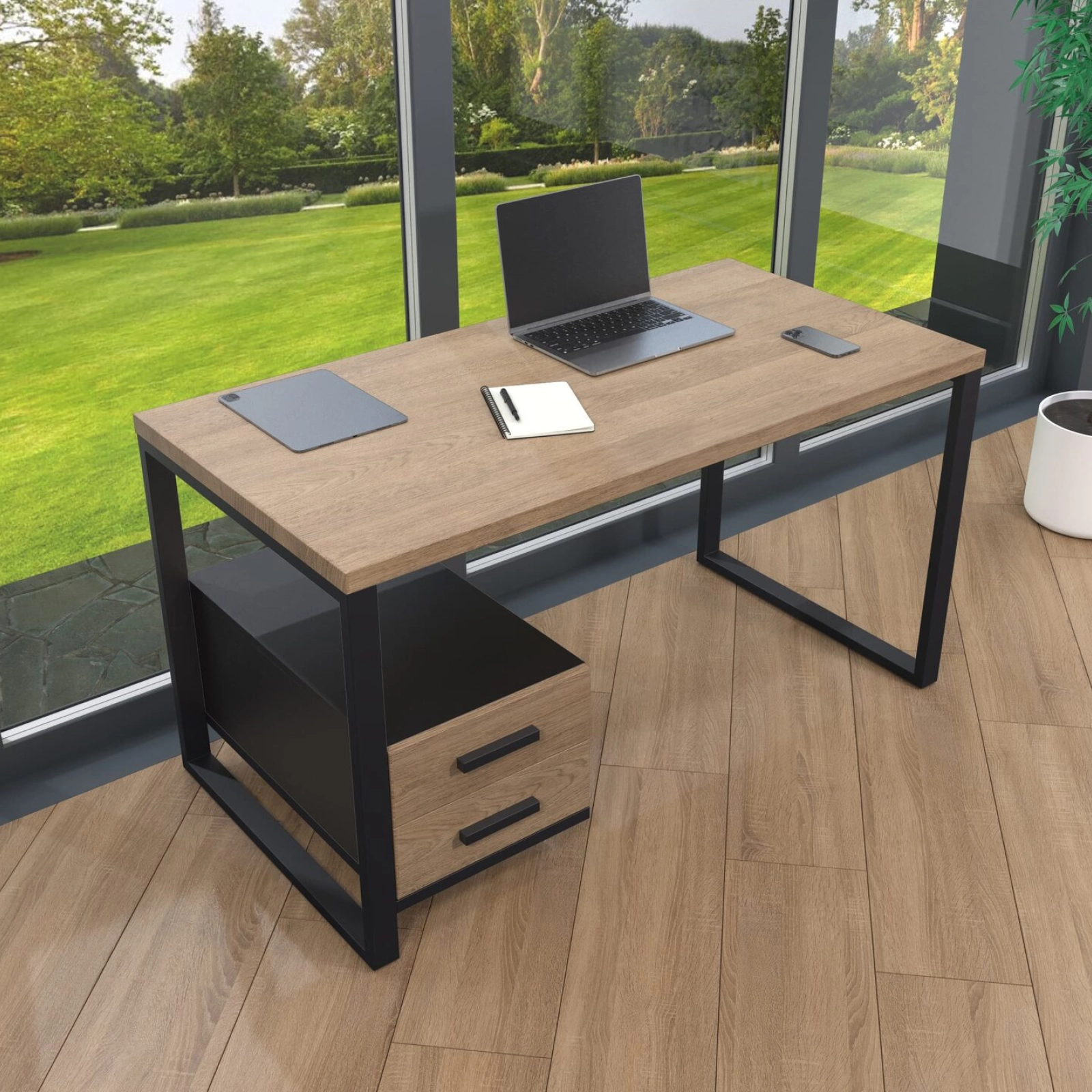 Письмовий стіл з натурального дерева (дуб) Альфред Wood BL 130*60*75 довжина 1.3 м, ширина 0.6 м, стільниця Карамель Світла Чорний
