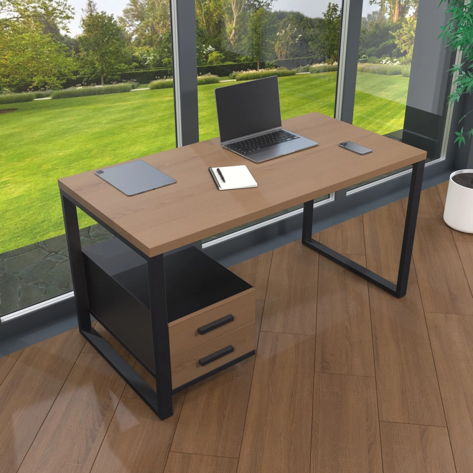 Письмовий стіл з натурального дерева (ясен) Альфред Wood BL 120*60*75 (32130003) довжина 1.2 м, ширина 0.6 м, стільниця Золотистий Пісок Чорний