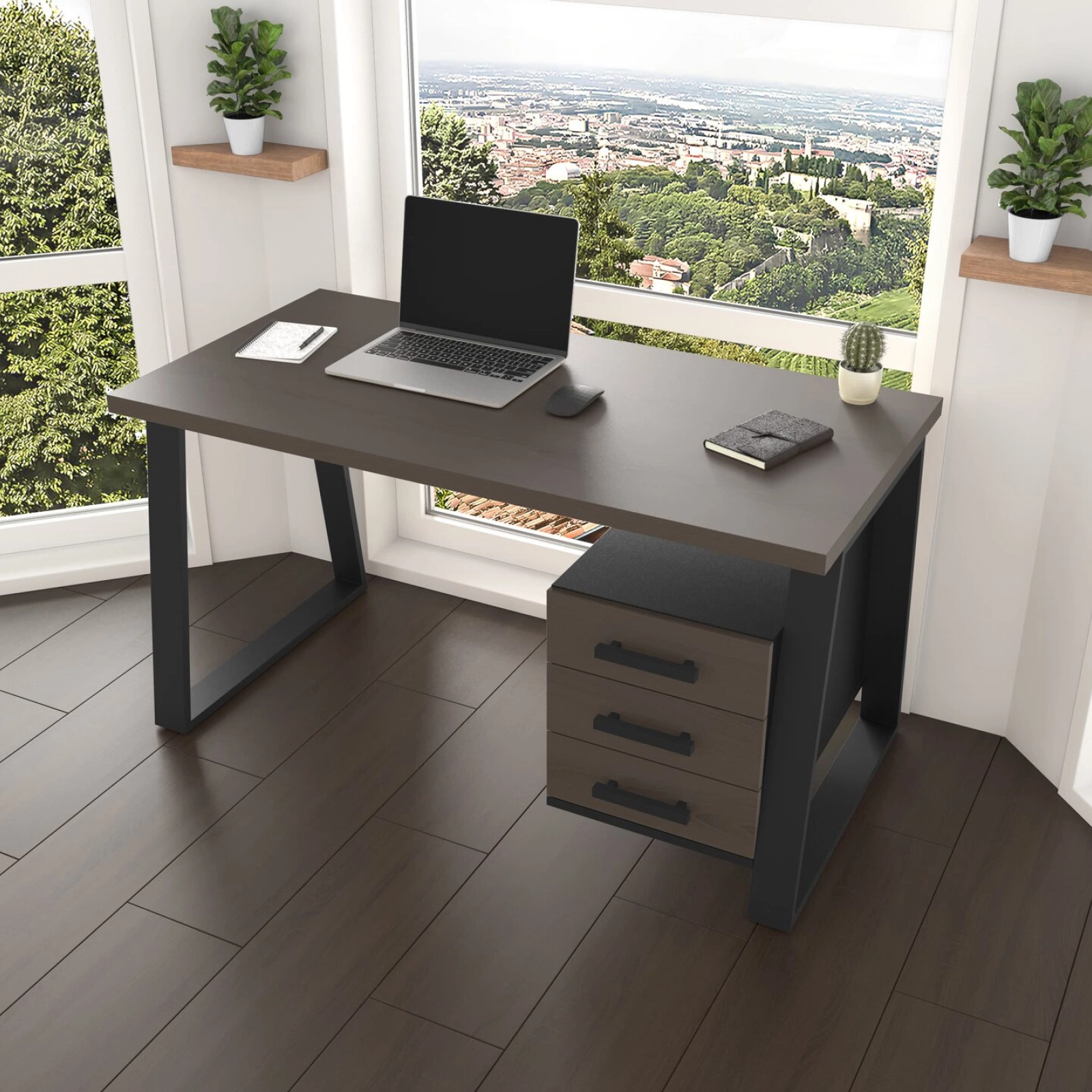 Письмовий стіл з натурального дерева (дуб) Джорджія Wood BL 180*70*75 (32190518) довжина 1.8 м, ширина 0.7 м, стільниця Горіх Натуральний Чорний