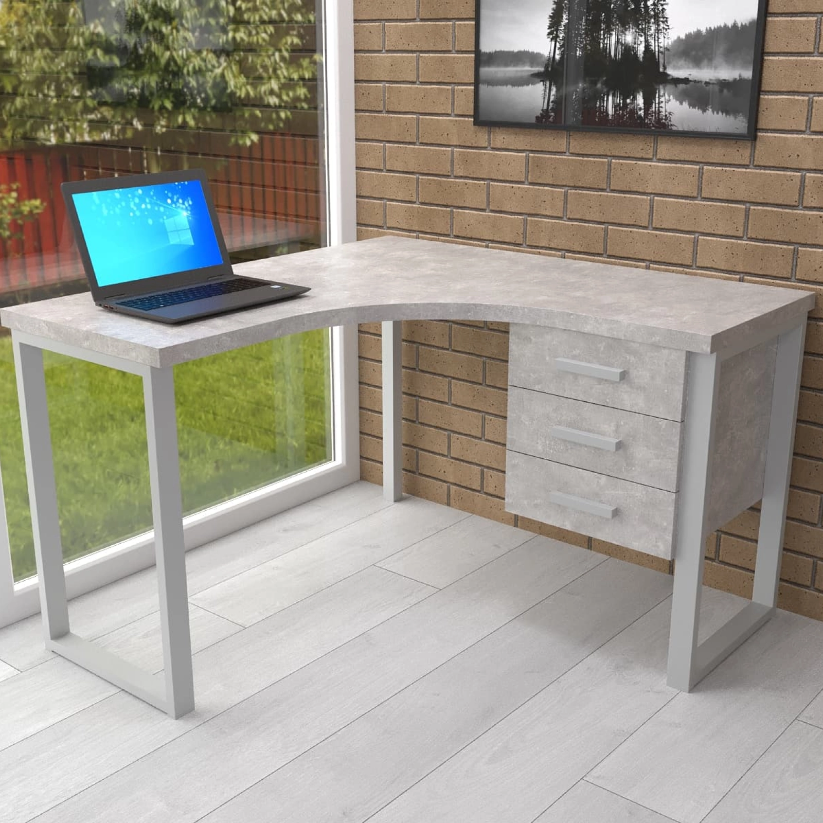 Кутовий письмовий стіл Неаполь 160*100*75 довжина 1.6 м, ширина 1.0 м, стільниця Бетон/Сірий