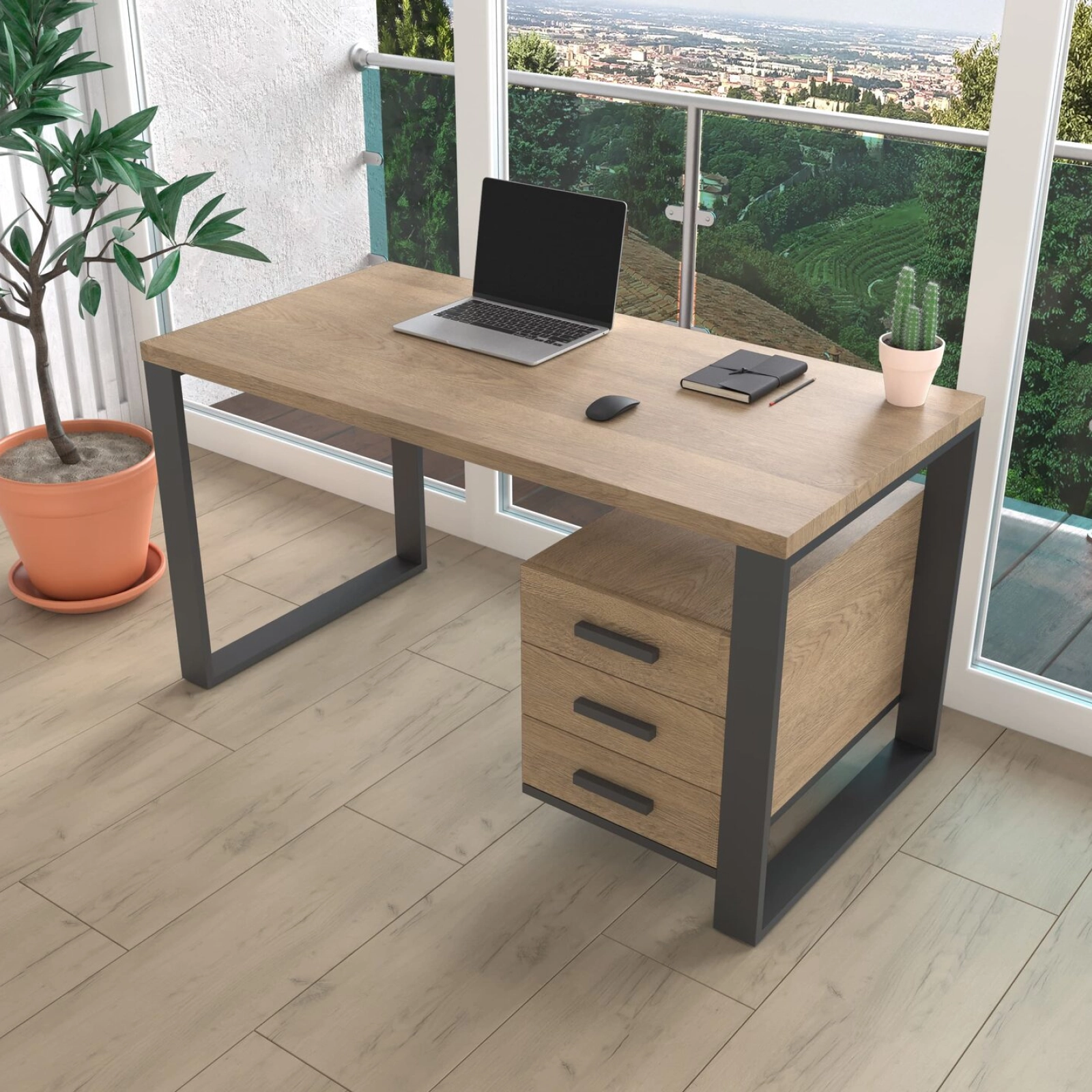 Письмовий стіл з натурального дерева (дуб) Остін Wood 120*60*75 (32230019) довжина 1.2 м, ширина 0.6 м, стільниця Карамель Світла Чорний