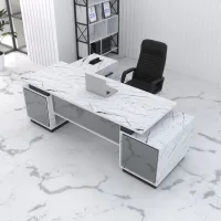 Директорські столи Дамір Glass Line Мармур Білий/Чорний 160x80 см (damir-glass-line-42320014)