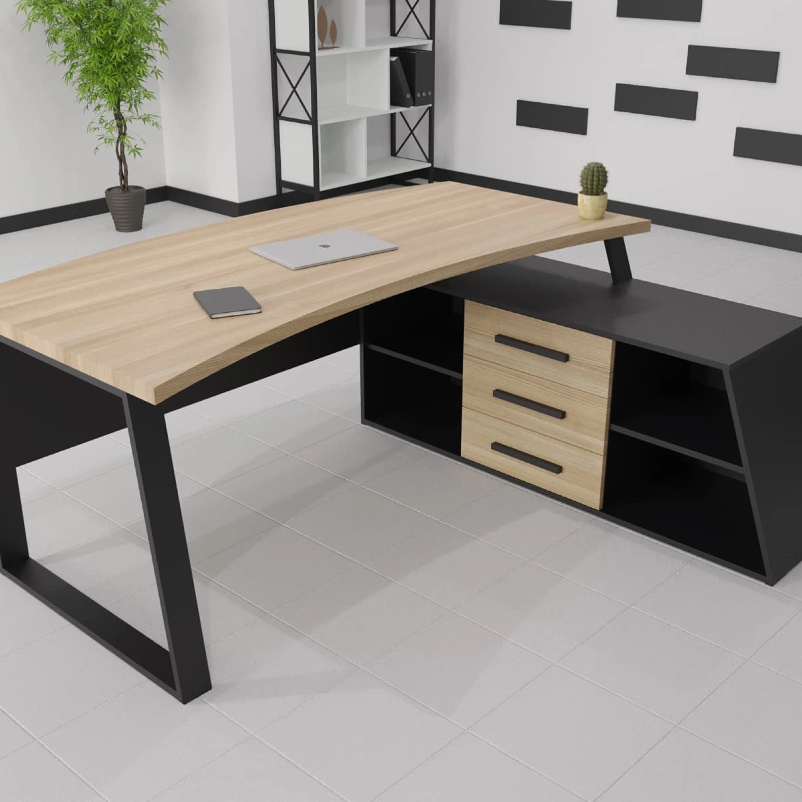 Стіл керівника Турин WOOD (ясен) 160*80 довжина 1.6 м, ширина 0.8 м, стільниця Натуральний Чорний