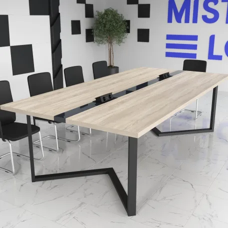 Стіл для переговорів Бруклін Glass Line на 6-8 осіб Бетон/Чорний 240x90 см