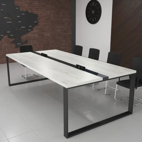 Стіл для переговорів Брюсель Glass Line на 8-10 осіб Дуб Крафт Білий/Чорний 260x90 см