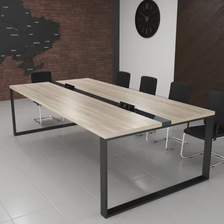 Стіл для переговорів Брюсель Glass Line на 6-8 осіб Дуб Крафт Білий/Чорний 240x90 см (brusel-glass-line-55740001)